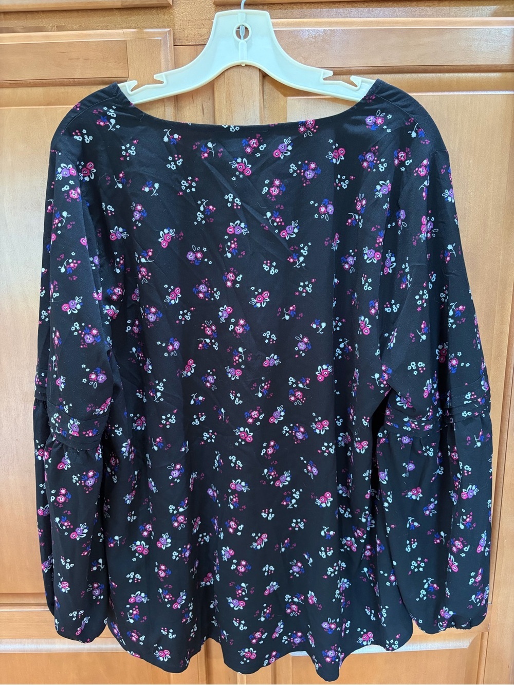 Lane Bryant | Black Floral V-Neck Long-Sleeve Blouse - Picture 2 of 8